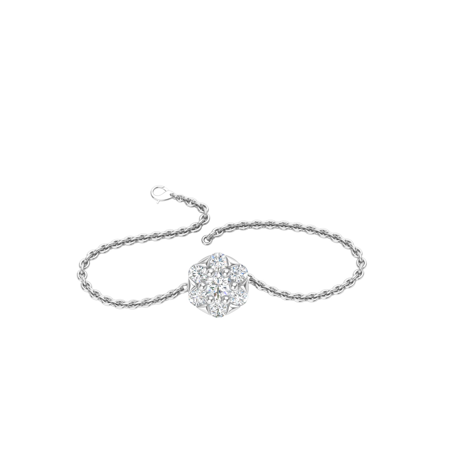 Elegant Floral Diamond Cluster Bracelet in White Gold